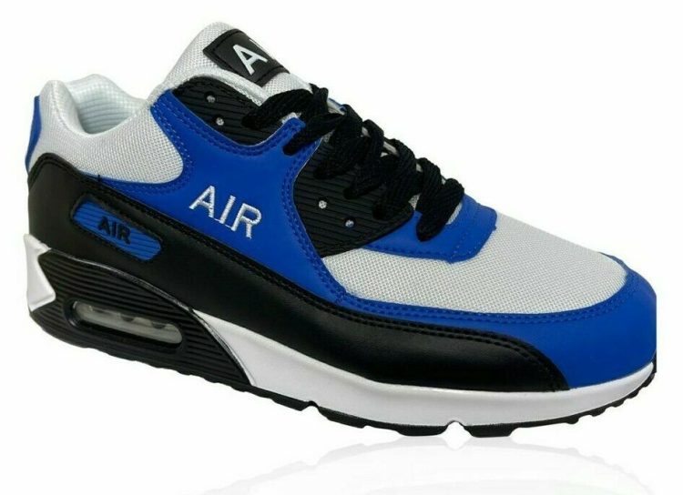 Mens Blue & White Trainers Shock Running Absorbing Casual Lace Gym Walking Sports Shoes Size